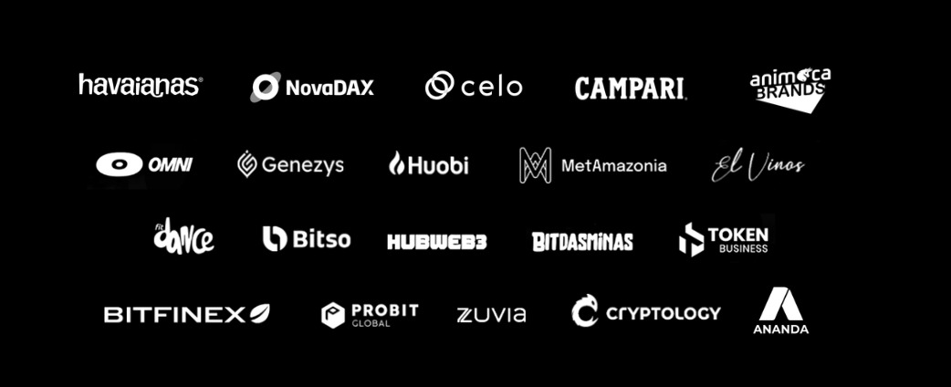 Havaianas, Campari, Celo, NovaDAX, Animoca Brands, OMNI, Genezys, Huobi, MetAmazonia, Bitso, Bitfinex, Probit Global, Cryptology e outras