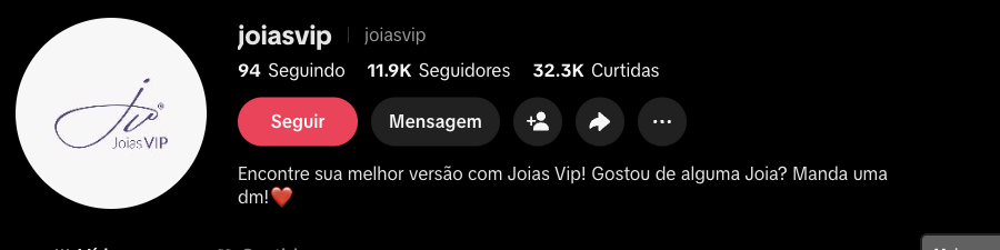Perfil da Joias Vip no TikTok