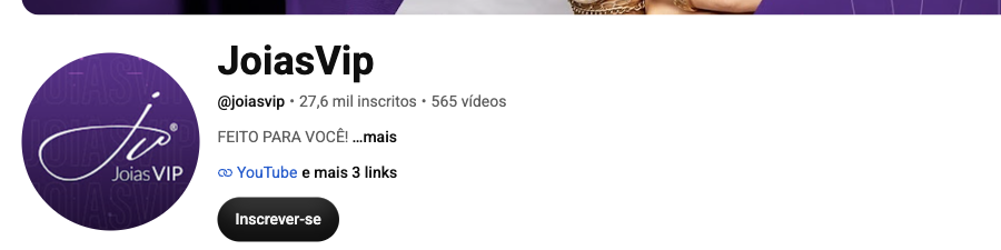 Canal da Joias Vip no YouTube
