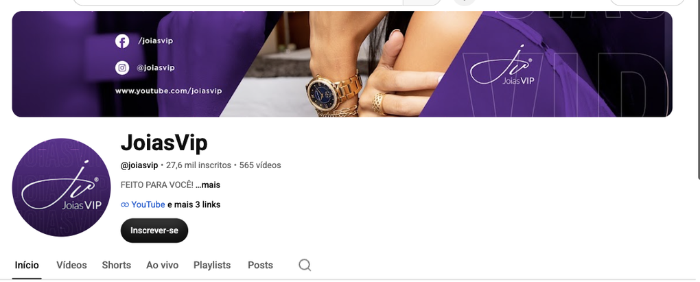 Canal da Joias Vip no YouTube